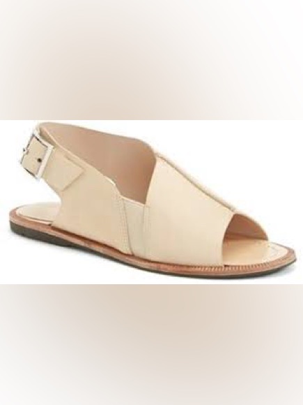 Vintage Charles David Cream Leather Open-Toe Slingback Sandals Buckle Size 9.5